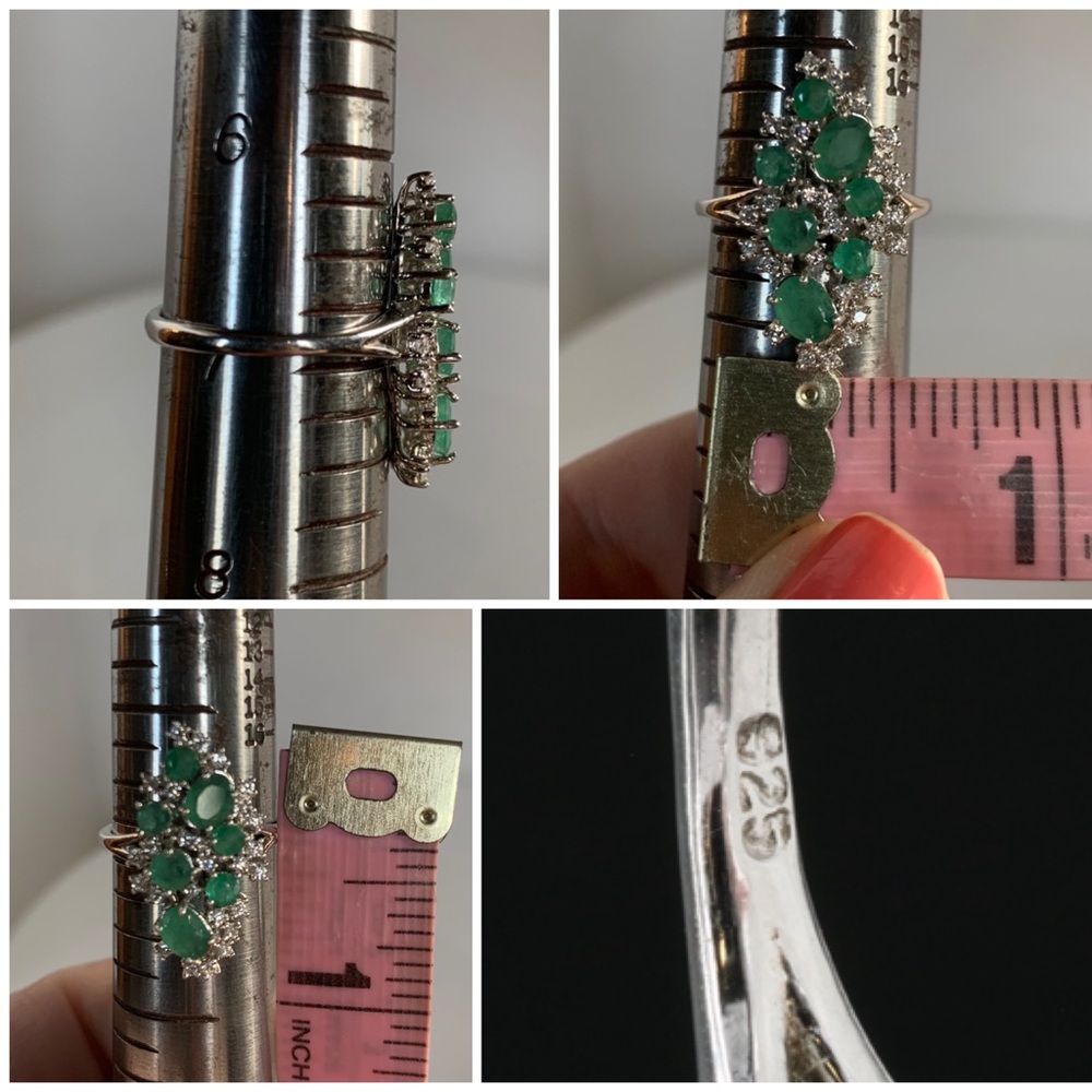 STERLING SILVER 925 GENUINE EMERALD AND CUBIC ZIRCONIA COCKTAIL RING (7) - Picture 16 of 16